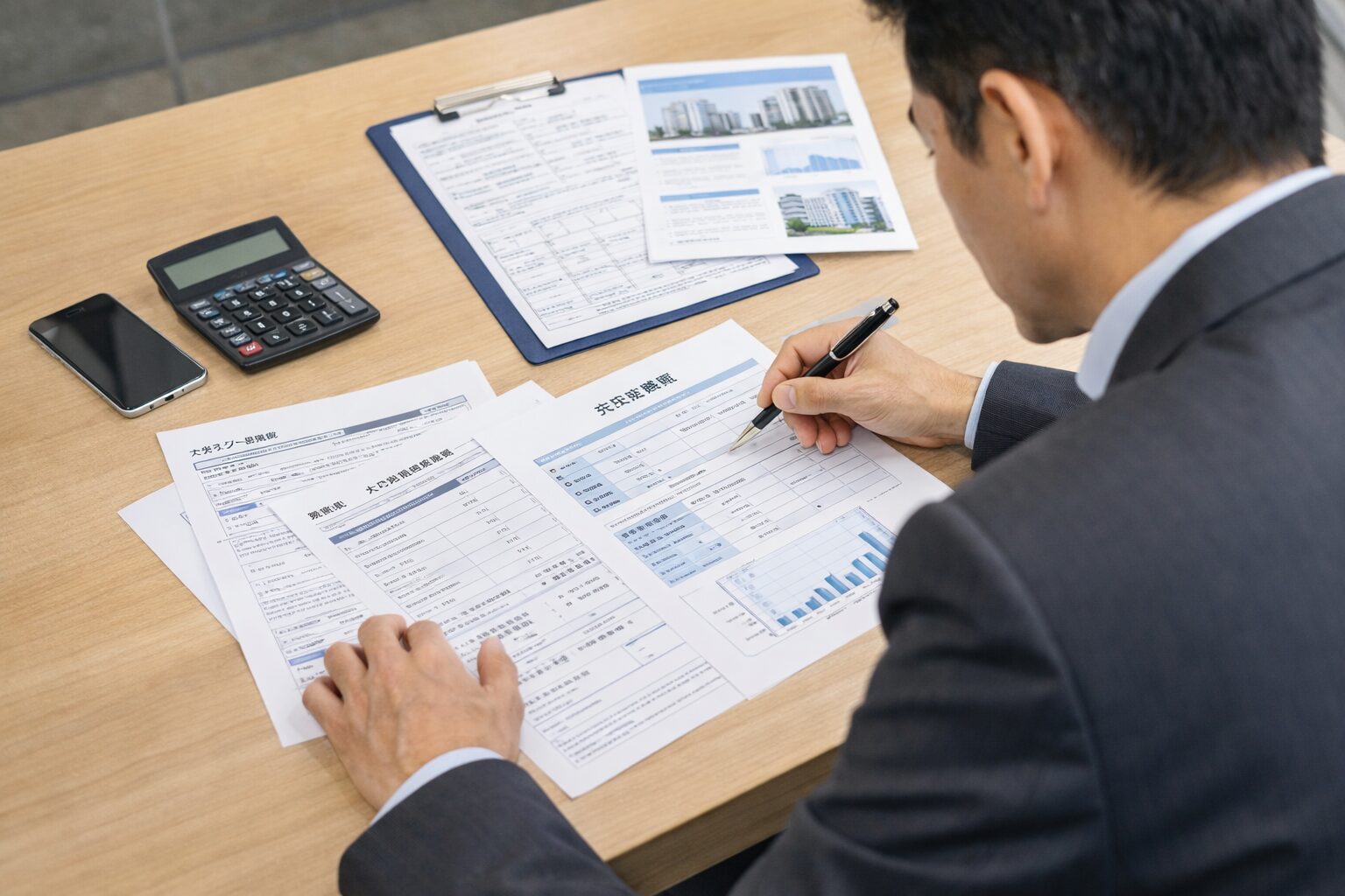 融資審査書類を確認する不動産投資家