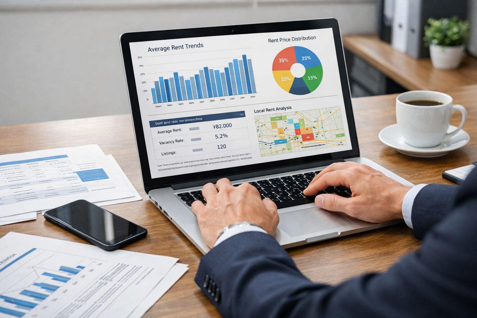 家賃相場データを分析する不動産担当者