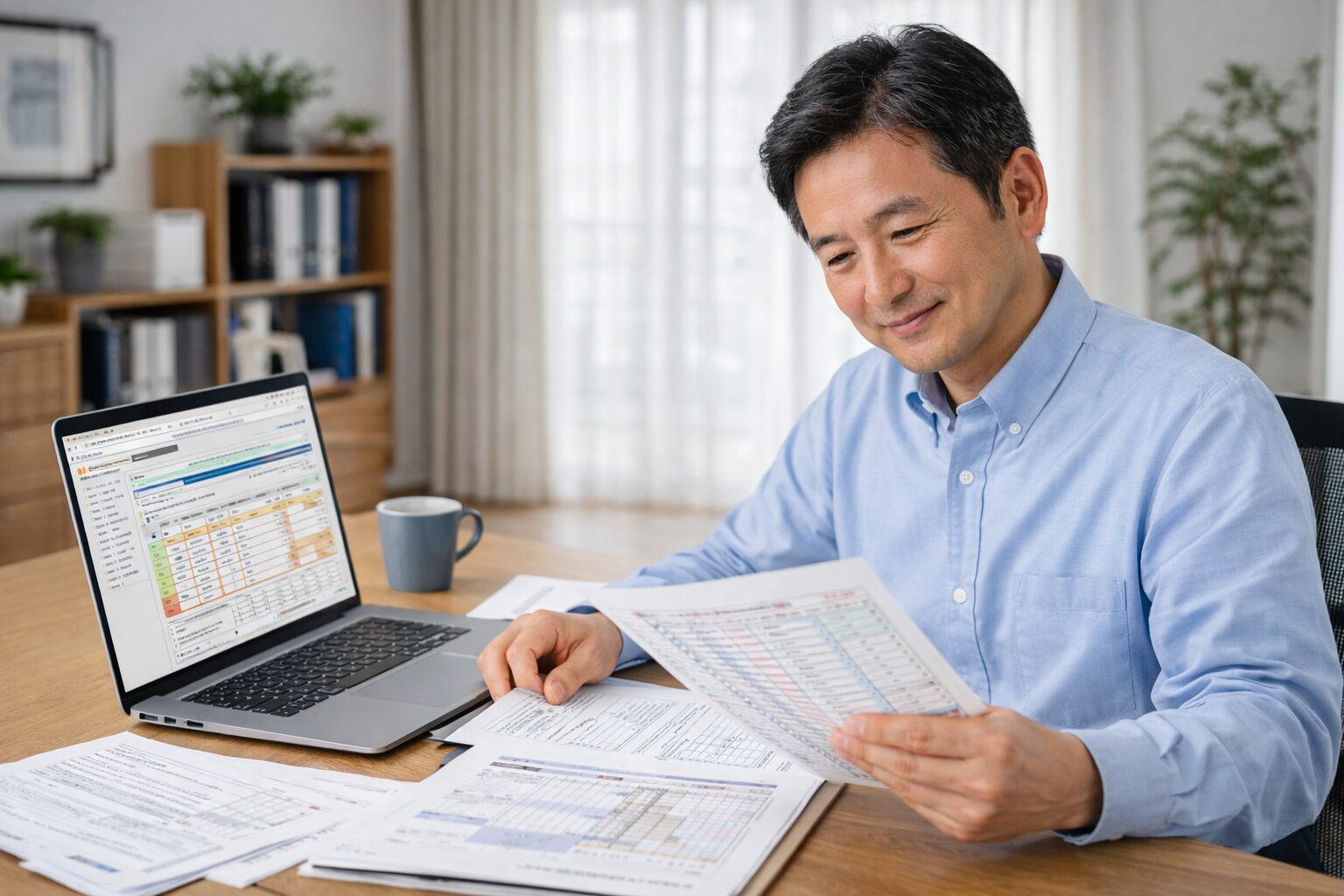 確定申告書類を確認する不動産オーナー